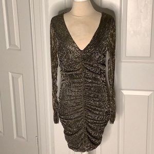 Steve Madden Tessa Ruched Metallic Long Sleeve Mini Dress. Size M. NWT